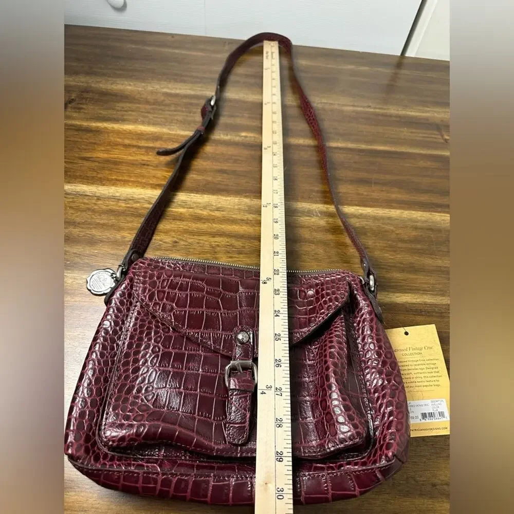 NWT Patricia Nash Plum 10th Anniversary Crossbody Bag Croc Leather Top Zip‎